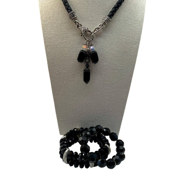 Black Beaded Necklace & Bracelet Set.  C3 - Picture 1 of 14